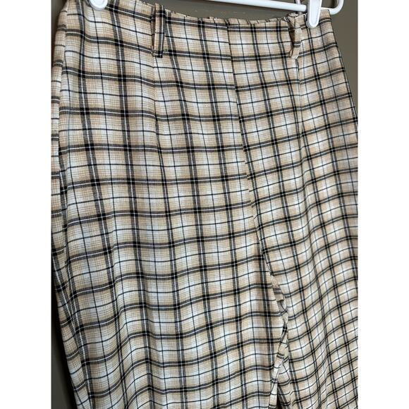 Prettylittlething Beige Plaid Side Zip Up Flare Bootcut Dress Pants Size 8 - Picture 5 of 7